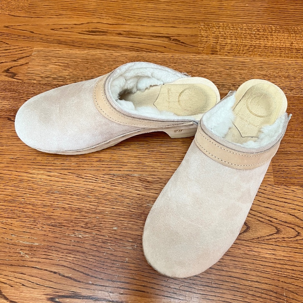 No. 6 Dakota Shearling Mid Heel Mule Clog 38